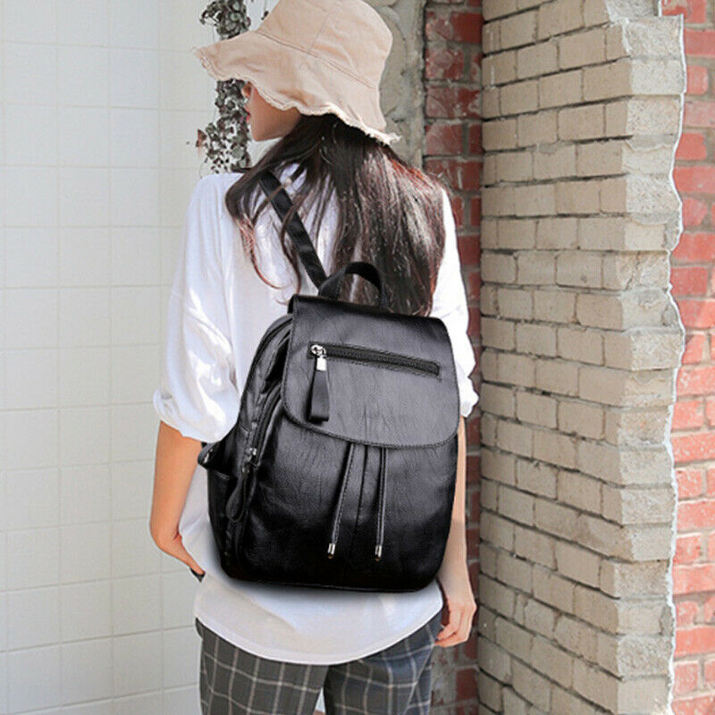 Fashion Women'S Backpack Teen Leather Fit Teen Girl Casual Black Backpack L N7L9