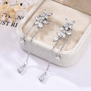 Fashion Leaf Zircon Tassel Long Earrings Drop Dangle Women Elegant Jewelry Gifts