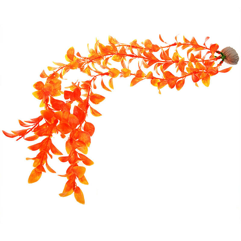 Orange Bush Leaves Plastic Plant Ornament for Fish Tank C5N6
