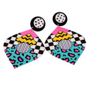 Exquisite Colorful Acrylic Long Drop Dangle Pop-Art Cubic Pattern Gift Women