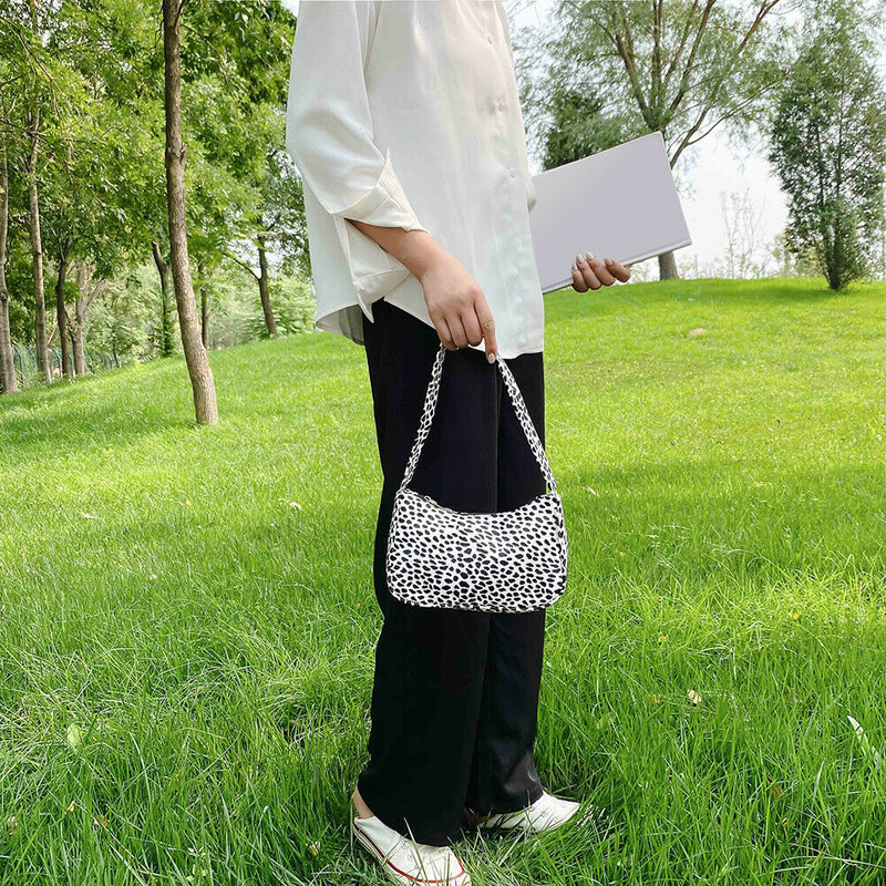 Cow Dot Printed Handbag Women PU Totes Small Underarm Shoulder Bag (Black)