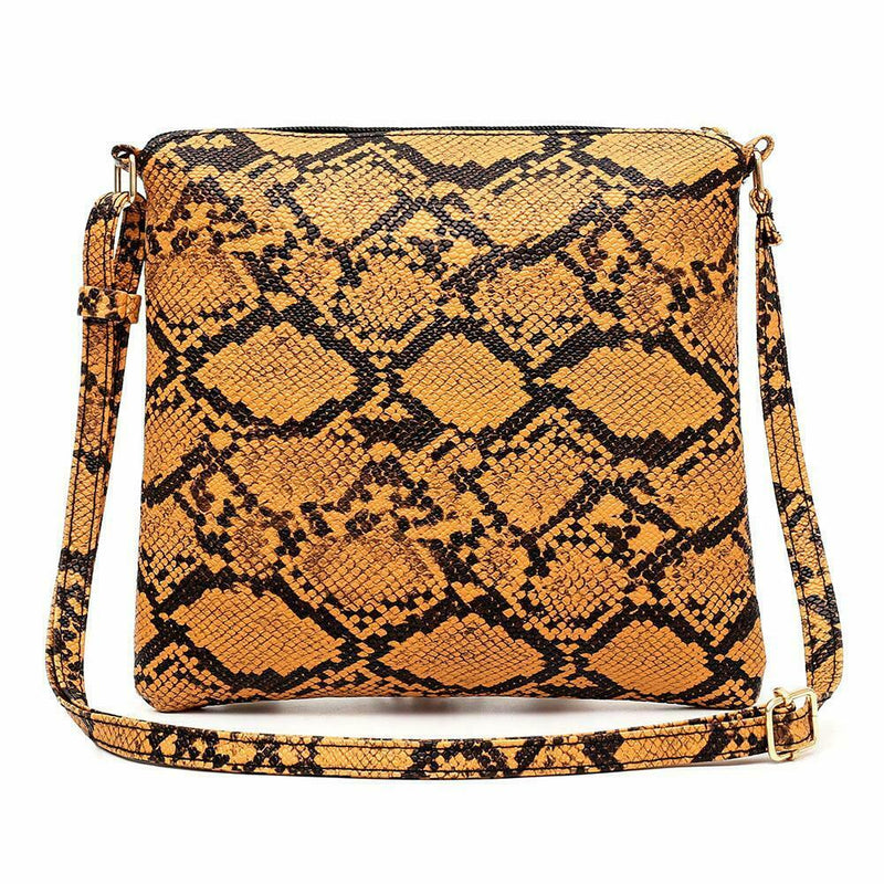 Fashion Serpentine Messenger Bag Women PU Leather Shoulder Handbag (Yellow) A