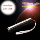 Pocket Flashlight Stainless Steel LED Torch Light Mini Pen USB Rechargeable//