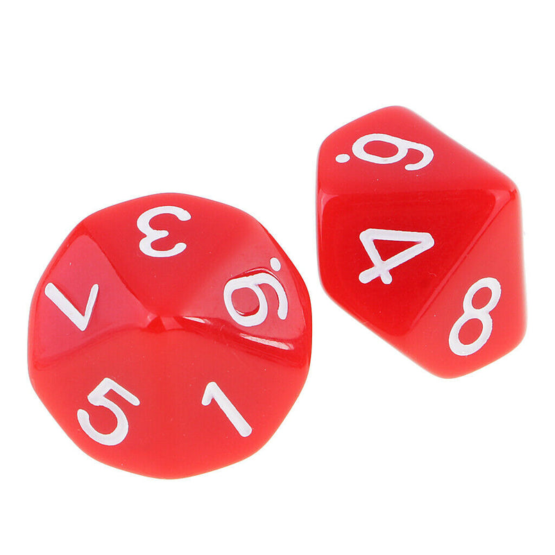 Pack of 20 Acrylic Ten Sided Digital Dices D10 Die Blue+Red for Party Casino Pub