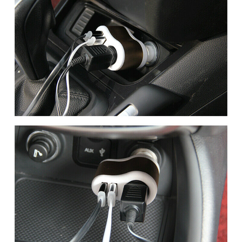 12V 24V Dual 2 USB Car Charger w/ Cigarette Lighter Socket Power Outlet Adapter