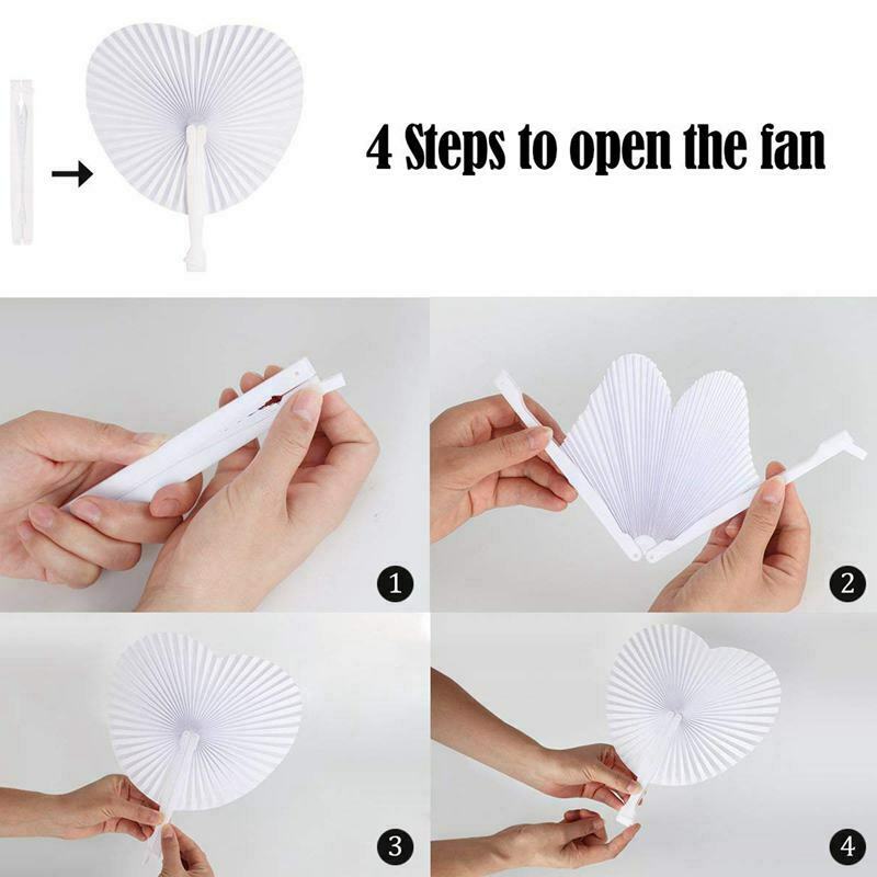 Set of 24 Handheld Fan Paper Folding Heart Shaped round fans for paper fans B9B4