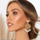 Rattan Shell Earrings Handmade Straw Wicker Braid Woven Drop Earrings Boho