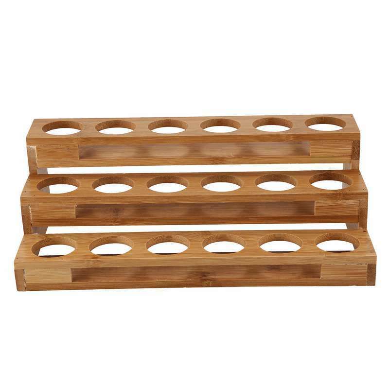 Bamboo 18 Holes Essential Oil Display Wooden Stand Rack Perfume Nail Polish S3U2