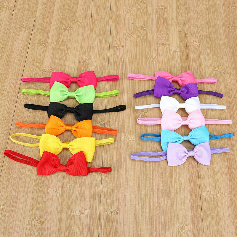 12pcs Cute Kids Headband Bowknot Headbands Solid Color Hair Bows Hair Band