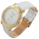 Womens Fashion Analog Diamond Leather Quartz Wrist Watch - White