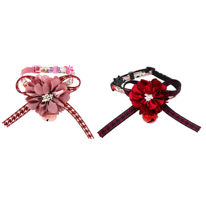Cat Collars Pink Flower Bell Breakaway Adjustable Safety Cute Kitten Collars