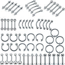 60Pcs Steel Eixed Nose Lip Eyebrow Tongue Belly Bar Ring Body Piercing JewelryME