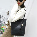3pcs/set Solid Color Shoulder Handbags Clutch Women Top-handle Tote (Black)