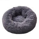 Round Soft Dog Bed Plush Kennel Nest Velvet Foldable Pet Mat (Black S)