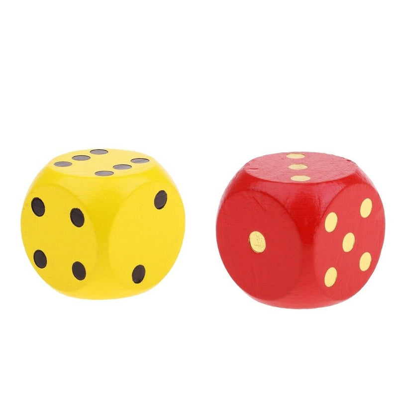 2x Large 5cm Wooden Dice D6 Six Sided Dies for D&D RPG MTG TRPG Red+Yellow
