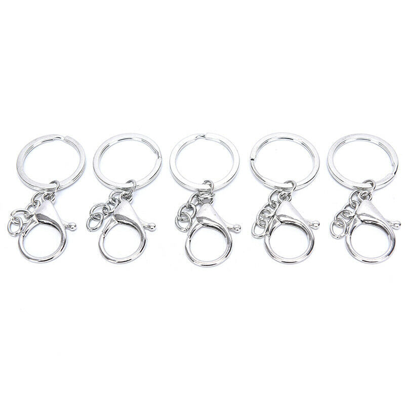 10X Big Lobster Clasp Hooks Keychain Split Ring Short Chain Key Ring DIY F Bj