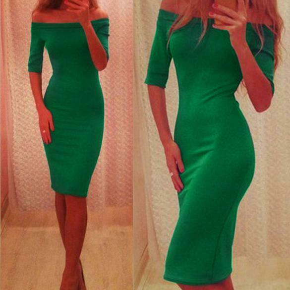 Sexy Women Off Shouder Bodycon Party Evening Cocktail Pencil Dress Green M A