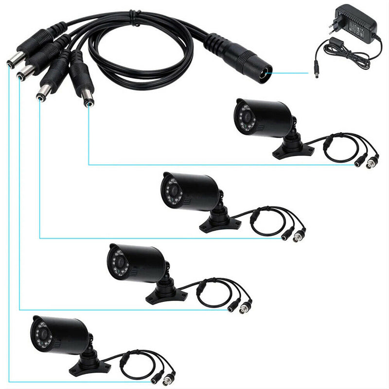 1 Female To 4 Male Power Supply Split Cable Converter DC 12V For CCTV Camera DVR