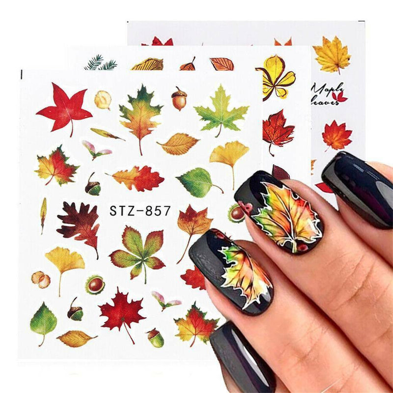 4pc Sheets Autumn Maple Leaf Nail Water Decals Transfer Nail Art Stickers Decor/