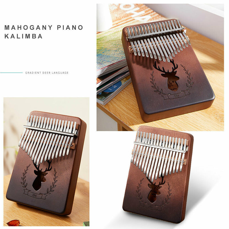 17 Key Gradient Deer Kalimba Mahogany Thumb Piano for Beginner Kid (Coffee) A