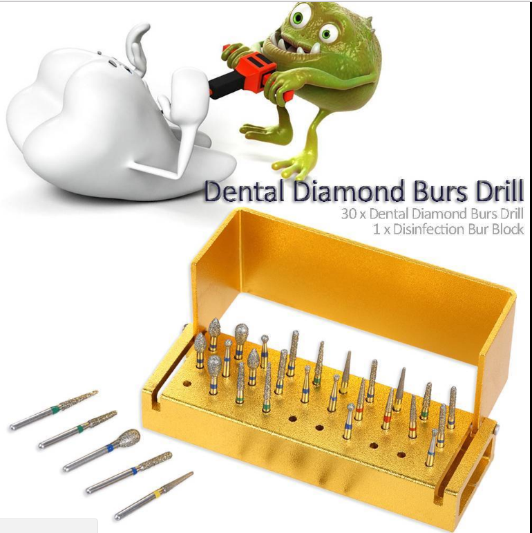 30pcs Steel Dental Diamond Burs Drill Disinfection Block Handpieces Holder Dril