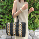 New Portable Square Stripe Straw Bag Fashion Large Capacity Woven Shoulder