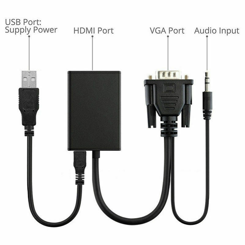 VGA Male To HDMI Output 1080P HD + HDTV Video USB Cable Cord Converter A YCI
