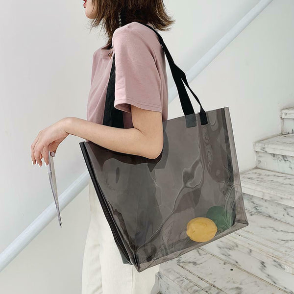 Clear Women Handbag Transparent Shoulder Bag Large Shopping Totes (Black)