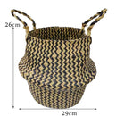 Folding Straw Planter Pot Handled Wicker Basket Flowers Plants Holder Beige