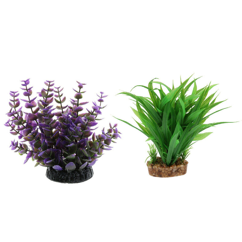 2Pcs Natural Looking Artificial Green & Purple Aquarium Plant Decor Ornament