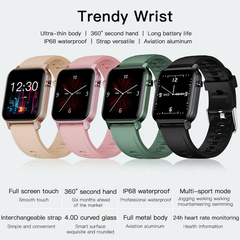 Fashion Smart watch IP68 Waterproof Full Touch Screen Wristwatch Black