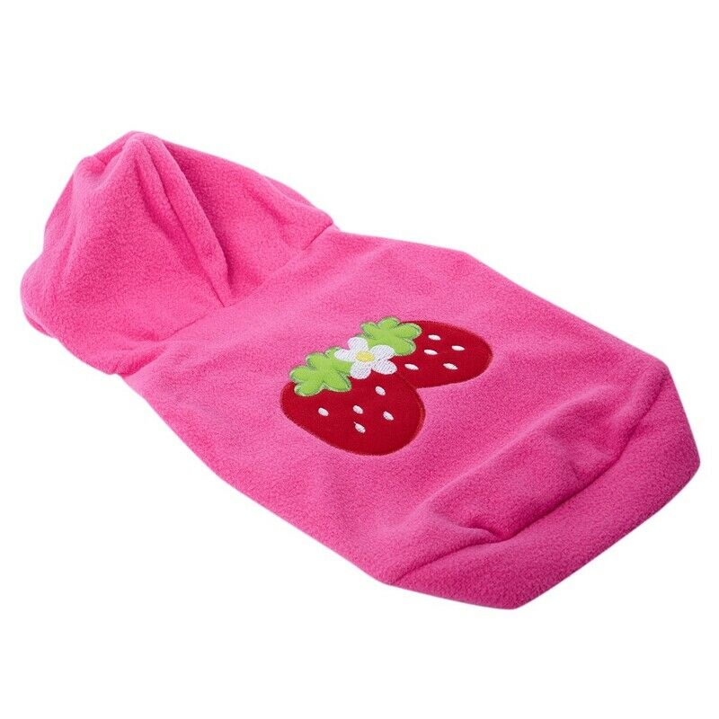 Small Strawberry Dog Cat Puppy Fleece Hoody Clothes Pet Apparel Dress Up -