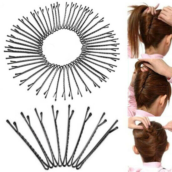60 Pcs Metal Hair Clips Waved Bobby Salon Pins Grip Hairpins Barrette Black