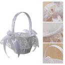 Romantic Wedding Flower Basket Lace Bow Bride Flower Girl Basket Small Size C9G5