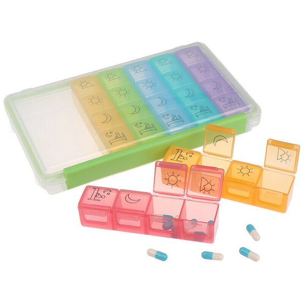 28 Grids Rainbow 7 Days Tablet Pill Box Holder Medicine Storage Container C BX