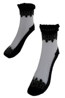 Pair of Stylish Lolita Style Lace Jacquard Ruched Edge Translucence Socks F