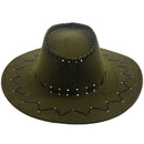 Adjustable Chin Strap Faux Leather Cowboy Hat Army Green for Man