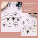 10Pcs/set Retro Women Geometric Crystal Gem Leaves Finger Knuckle Rings Jew C6D6