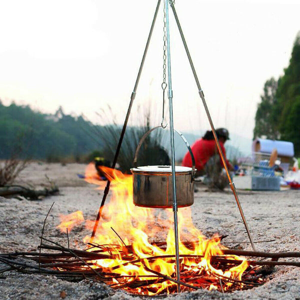 Camping Triangular Hanging Pot Bracket BBQ Rack Branch Picnic Ring Hook Set