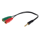 8" Black PVC 3.5mm Headphone Female to Dual Male Audio Splitter Connector