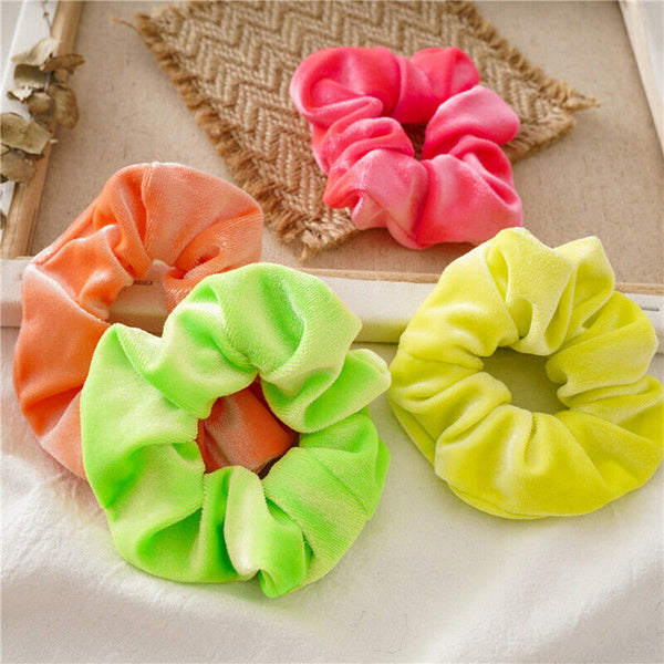 4pcs Fluorescent Color Scrunchies Elastic Hair Ties Ponytail Holder Hairband Gw