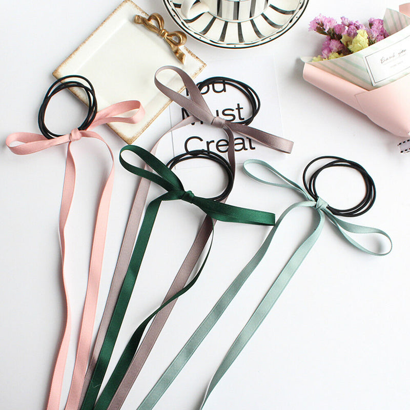 2Pcs Women Girls Hair Bow Silk ribbon Long streamers hair Rope Beach hair rin Gw