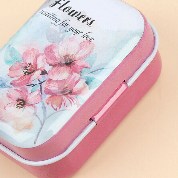 1*Mini Flower Tin Trinket Jewelry Coin Box Tinplate Storage Case Small Recta Gw