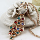 Trendy Peacock Pendants Long Colorful Crystal Necklace for Women Beauty DD3C