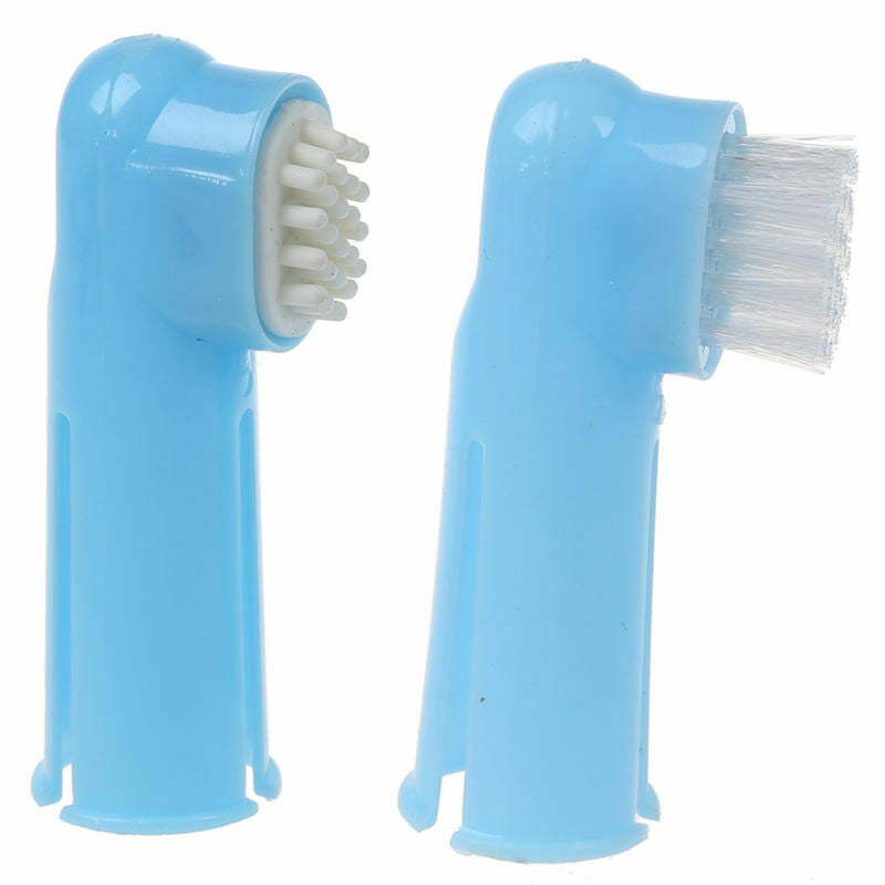 Pink Blue White Plastic Grip Soft Bristle Brush Finger Pet Toothbrush 3 in