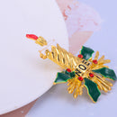 Fashion Retro Christmas Candle Holly Crystal Brooch Pins Holiday Party Gifts