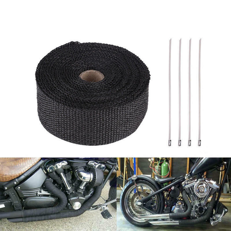 1.5" x 16.5FT Exhaust Header Fiberglass Heat Wrap Tape w/ 4 Steel Ties - Black