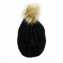 Womens winter rabbit fur ball warm hat knitting crochet wool hat (Black) V2R4