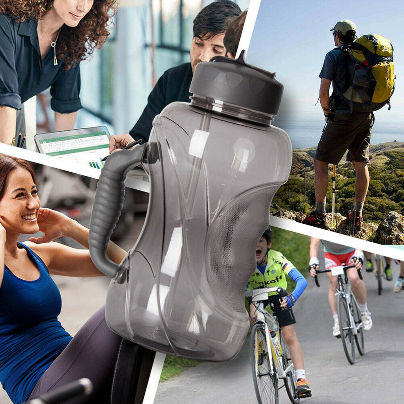 1.5L Large Capacity Sports Water Bottle w/ Straw For Outdoor Cycling Gym Drink