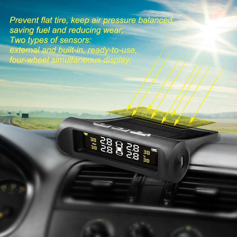 AN001 Solar Car TPMS LCD Tire Pressure Monitoring System+4pc External Sensors